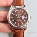 Swiss Coipy Rolex Day Date Oyster Watch Brown Dial Brown Leather Replica